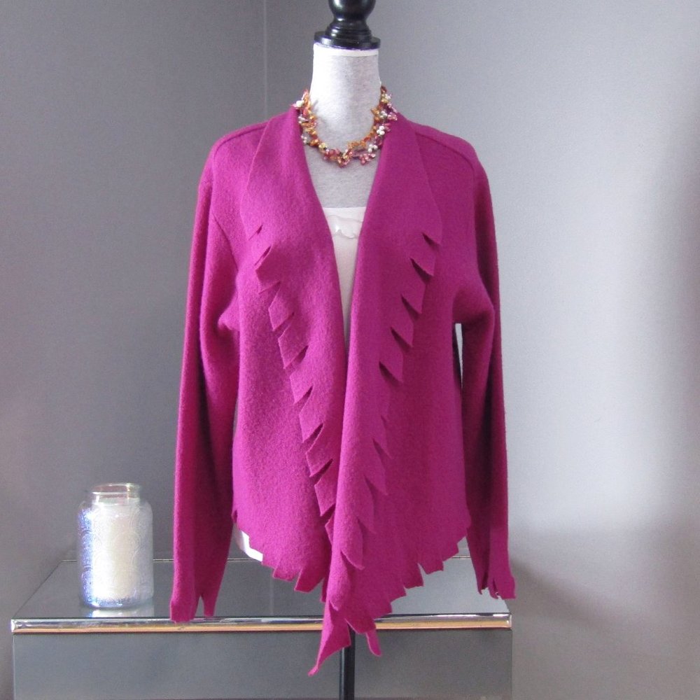 J'Envie 100% Boiled Wool Pink Cut Fringe Cardigan